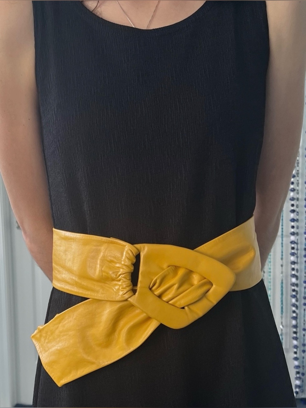 1980s Vintage Paris Mustard Yellow Wide Leather Statement Belt • Like New